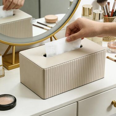Скляниця для косметики з PU шкіри, 26x15x12 см, магнітна застібка, для ванної, кухні, авто, офісу - матова бежева