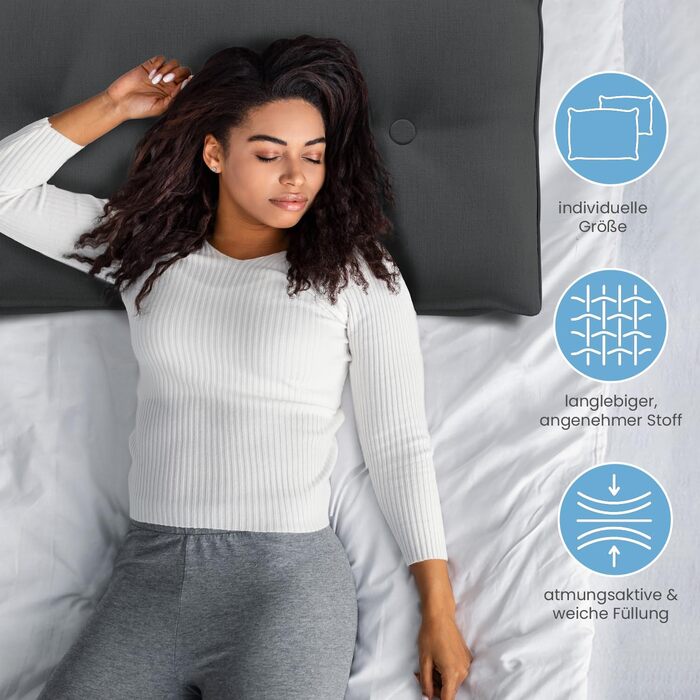 Підголовник для спини ELONEO, широкий, клиновий для ліжка та дивана, трикутна подушка для читання, знімний та пральний чохол, з практичною бічною кишенею (Антрацит, 160 см)