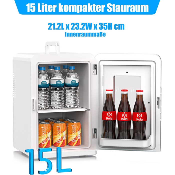 KESSER® Міні холодильник/термобокс 2в1, 15л, охолодження та нагрівання, портативний, AC/DC, 220-240V/12V, для авто, офісу, дому, кемпінгу, білий