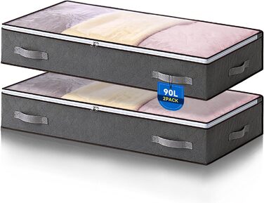 Комод під ліжко Boic 2 шт., 90 л, з кришкою, сірий. Органайзер для зберігання постільної білизни та одягу