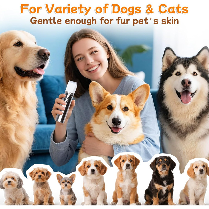 Набір машинок для стрижки собак Ninonly 4-в-1 Тиха, акумуляторна машинка для собак та котів з 4 насадками для тіла, лап, очей, вух. Тример для лап собак (Gunmetal)