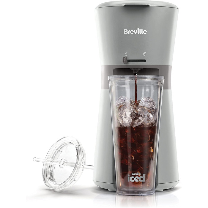 Електрична кавомашина для холодної кави Breville VCF155, індивідуальна порція, чашка з трубочкою, приготування до 4 хвилин, сіра