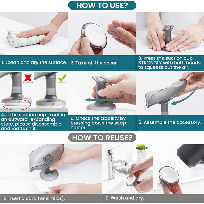 Набір мильниць з піддоном TAILI, 2 шт., сірий колір, витримують до 5 кг, без свердління, для ванної кімнати та кухні