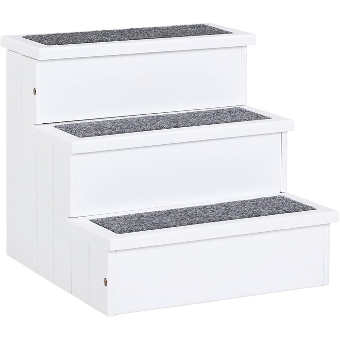 PawHut Pet Stairs 3 Steps Cat Stairs Pet Stairs Dog Stairs for Dogs and Cats Pet Stair Entry Aid with Carpet Storage for Sofa Bed Fir Wood 40.5 x 44.5 x 38 cm (White)