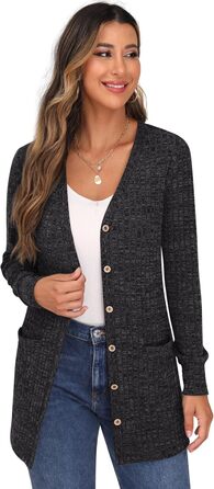 Жіночий трикотажний кардиган GRECERELLE з довгими рукавами, V-подібний виріз, з кишенями та ґудзиками, м'який, елегантний, сірий, осінь