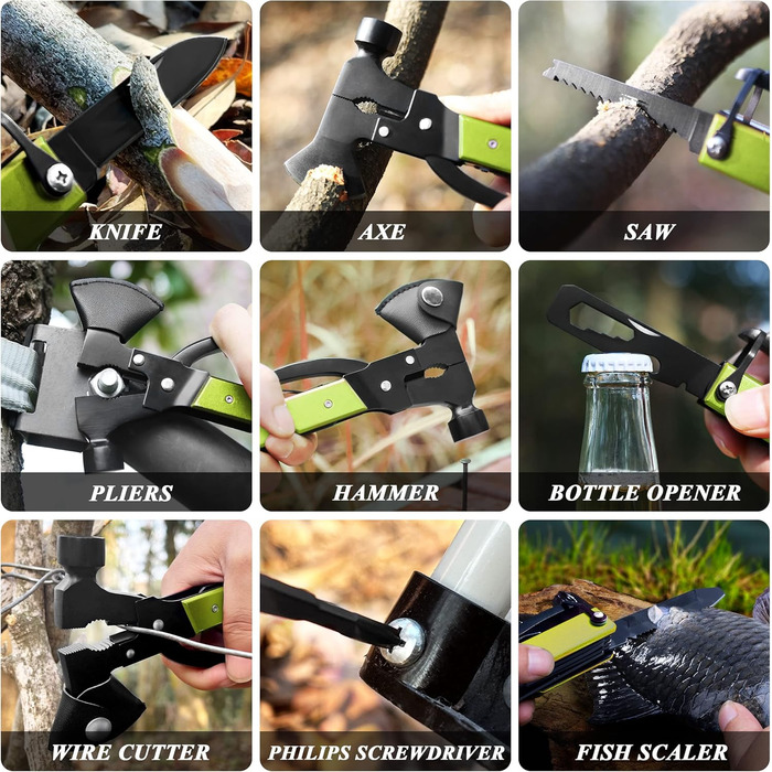 Мультитул RoverTac 14-в-1: сокира, ніж, молоток, плоскогубці, пила, відкривачка, викрутка для кемпінгу. Подарунок для чоловіків