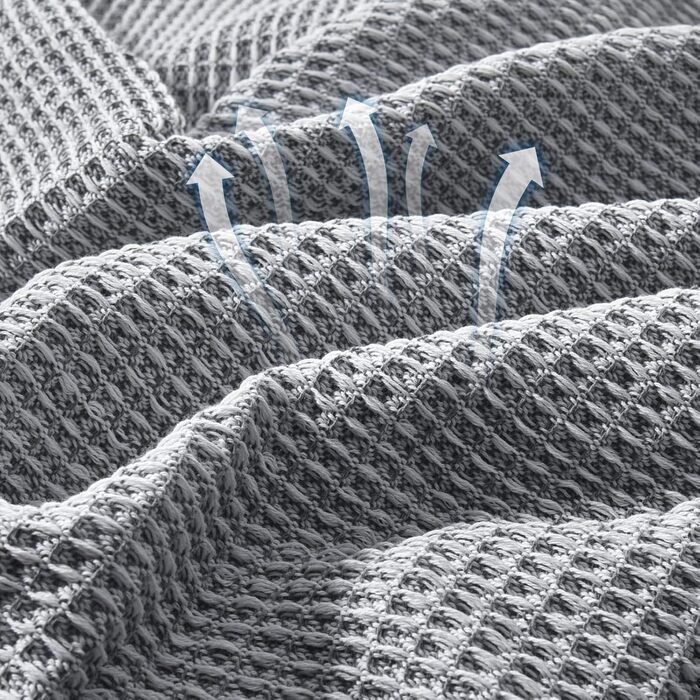 LHGOGO Waffle Throw Blanket 180x300cm Large 3-Seater Sofa Throw Versatile Living Room Blanket as Sofa Throw, Couch Cover, Sofa Cover, and Bedspread with Decorative Tassels - Light Grey