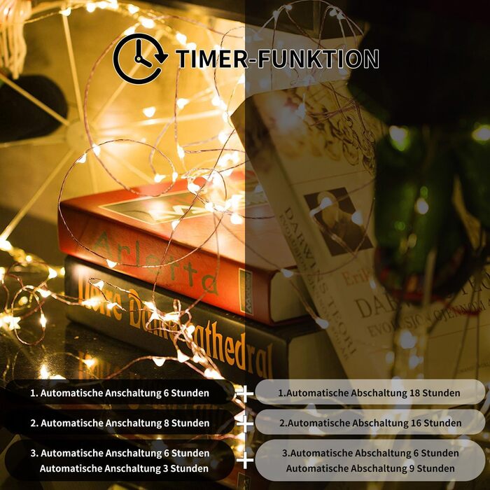 Гірлянда світлодіодна Gresonic 200/300 LED, мікро-сріблястий дріт, для декору інтер'єру та екстер'єру, тепле біле світло, 8 режимів