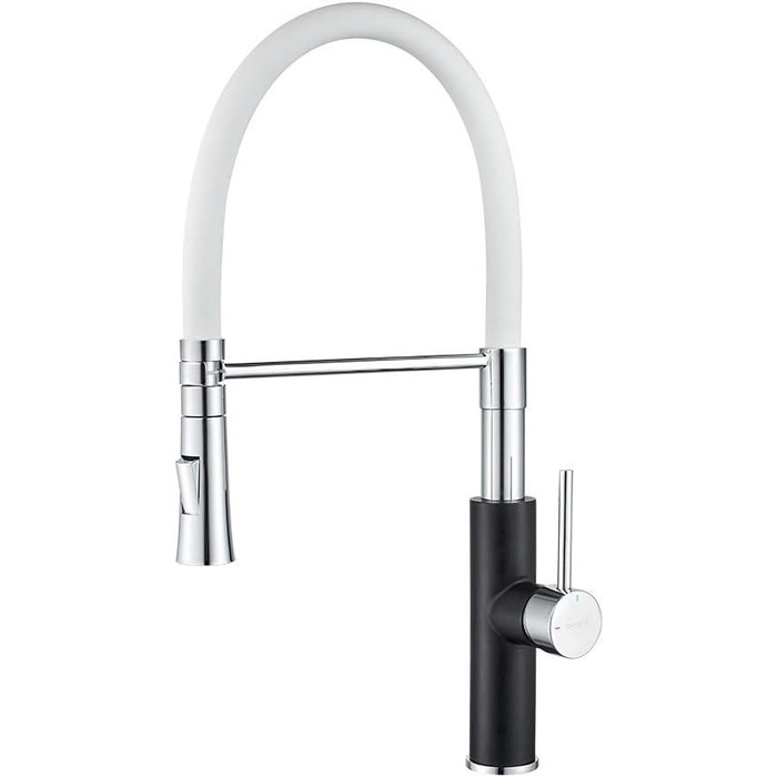 Кухонний змішувач Ibergrif з душем, гнучкий вилив, чорний/білий