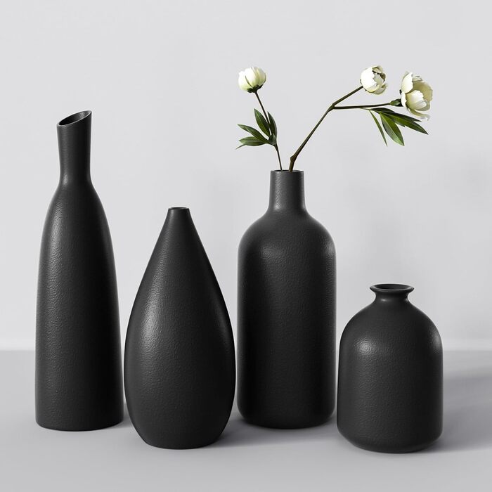 Ceramic Vase Set for Pampas Grass - 2pcs White (Large & Medium) - Modern Donut Style Matte Finish Decor for Home, Table, Shelf, Wedding & Party