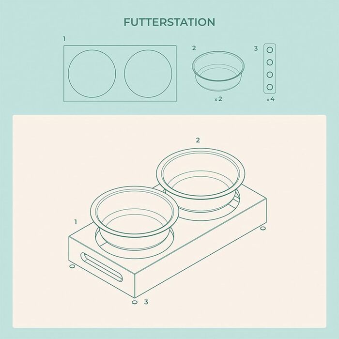 Станція для годування домашніх тварин LAUBLUST: підставка для мисок з бамбука, 2 нержавіючі миски | для собак та котів, розмір 31 x 15 x 6 см | M