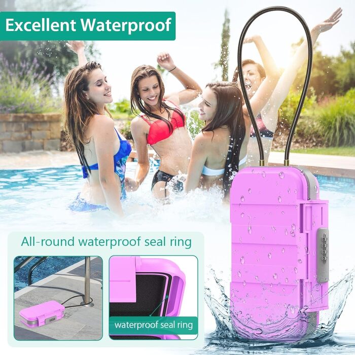 Сейф портативний з кодовим замком ORIA, вологостійкий, з тросом, для подорожей, пляжу, кемпінгу, офісу (рожевий)