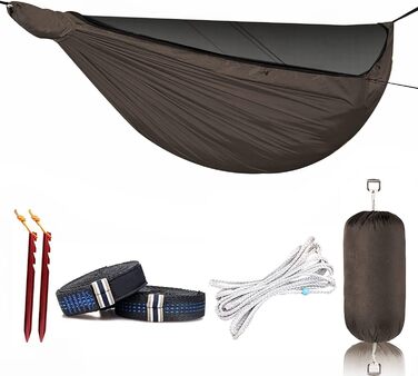 Onewind Premium 11' Camping Zippered Hammock, Single Portable Hammock with Mosquito Net and Tree Straps for Travel, Camping, Backpacking, and Hiking… (Braun, 335cm*162cm)