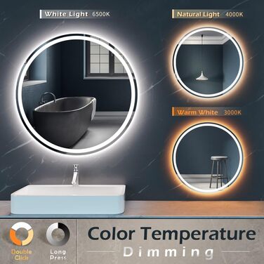 LED дзеркало для ванної кімнати KWW 80 см з регулюванням кольору, протитуманне, диммування, сенсорне керування, 80x80 см