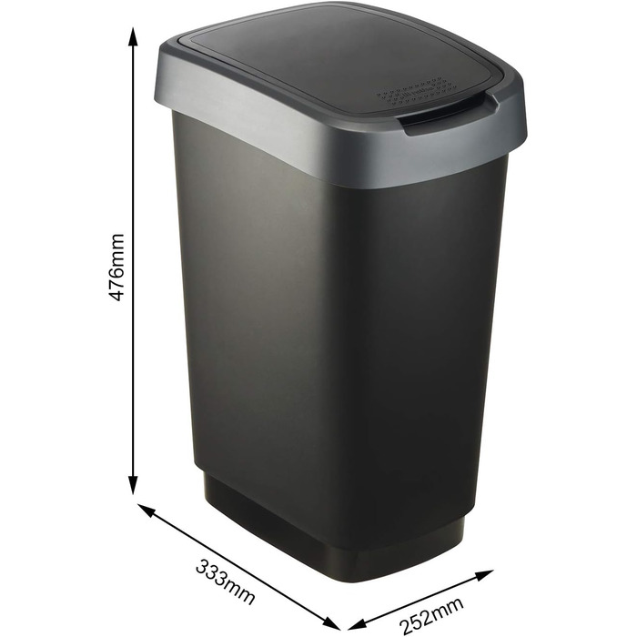 Відро для сміття Rotho Twist 25л з кришкою, пластик (PP), BPA-free, чорний/сріблястий, 25л