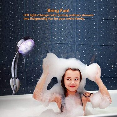 LED Shower Head with Color Changing, High-Pressure Shower Head with Automatically Changing 7 Colors, No Battery Required, Handheld Showerheads for Bathroom, Chrome