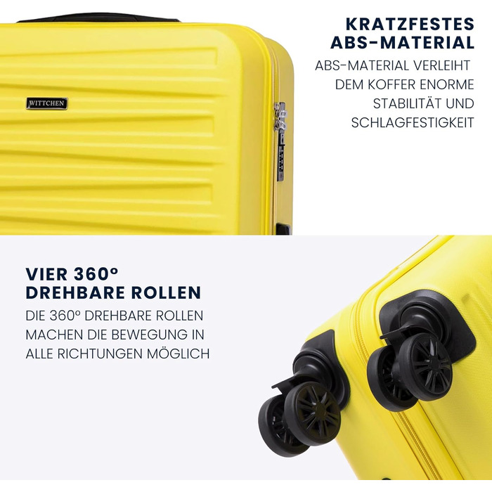 WITTCHEN Skyspeed Line: Великий валіза з жорстким корпусом ABS, 4 колеса, телескопічна ручка, комбінаційний замок, підходить для Lufthansa/Eurowings/Ryanair/Condor, жовтий (набір 3шт)