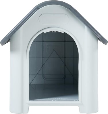 Будка для собак на вулицю Bello - вологостійка годівниця для собак з дахом та вентиляційними отворами, 87 x 72 x 75 см, пластикова, білий/сірий колір