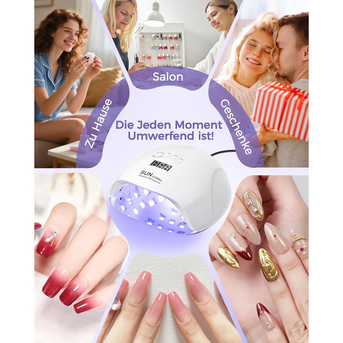 LED UV лампа для нігтів NAILGIRLS 150W з таймером, автосенсором та LCD дисплеєм. Підходить для гель-лаку, пальців та нігтів. Знімний магнітний майданчик.