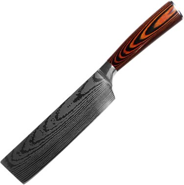 Японський ніж Urumah Nakiri: професійний кухонний ніж з високоякісної сталі 7CR17MoV з дерев'яною ручкою. У подарунковій коробці з захистом леза.