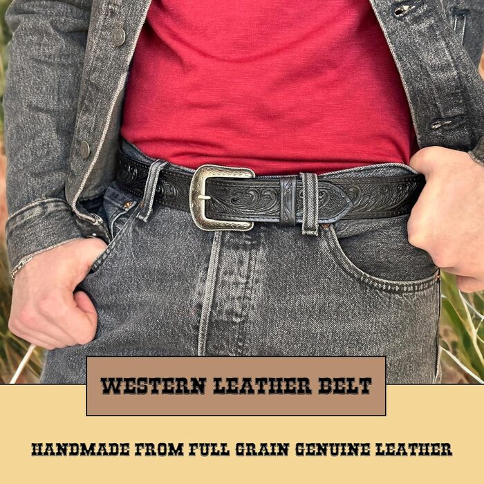 Чоловічий шкіряний ремінь Daniel's Artplanet Westerngürtel, 3.8 см, ручної роботи, з гравіюванням, чорний (підходить до джинсів 32-34)