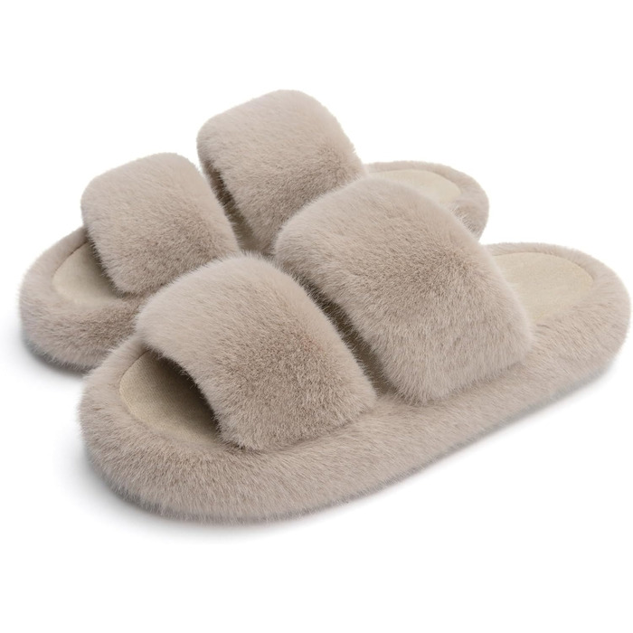 Жіночі домашні тапочки Chantomoo з піною Memory Foam - м'які, зручні, з штучного хутра, відкриті, з двома ремінцями, трендовий подарунок, 40/41 EU, світло-коричневі