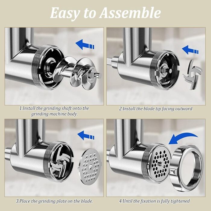 Електрична м'ясорубка з насадкою для ковбас, 3 в 1, нержавіюча сталь - професійна м'ясорубка та машина для ковбас з 3 насадками, 2 формами для фрикадельок, 2 лезами з нержавіючої сталі та 3 дисками для фаршу