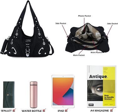 Сумка жіноча Angel Kiss Hobo через плече, чорна, PU шкіра, багато відділень