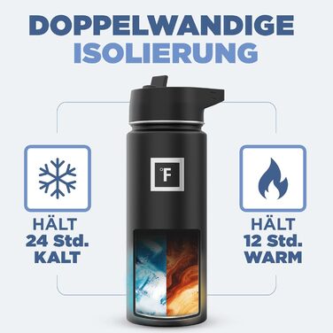 Фляга з нержавіючої сталі з трубочкою - 650/950/1200/1800 мл - для газованої води, без витоку, з подвійними стінками, ізольована термофляга, BPA-Free - спортивна пляшка для води, фітнесу, занять спортом, подорожей, дітей, Bubble Gum, 532 мл