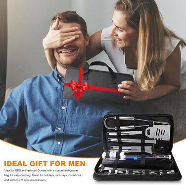 Набір аксесуарів для гриля з нержавіючої сталі, 28 предметів. Ідеальний для відпочинку на природі, кемпінгу та як подарунок на День батька, День народження або Різдво. З кейсом для зберігання.