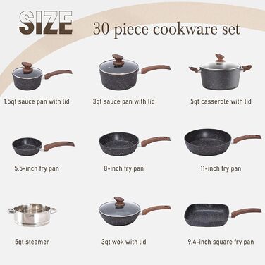 Kitchen Academy Cookware Set - 17 Piece Induction Set with Glass Lids, PFAS-Free Ceramic Non-Stick Coating, Grey