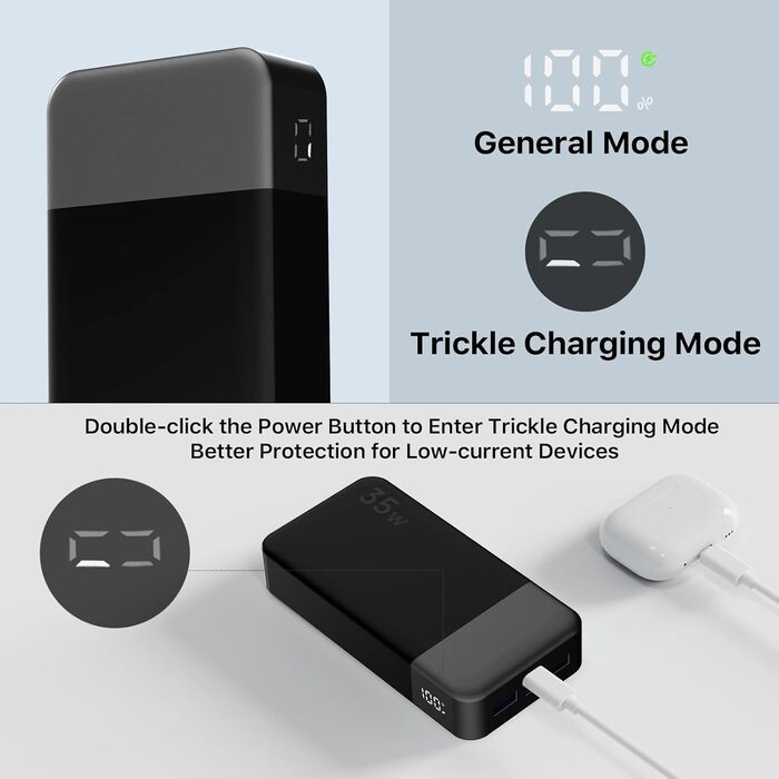 Power Bank Nobis 20000mAh з LED дисплеєм, 35W USB-C, 4 порти, швидка зарядка, сумісний з MacBook, iPhone 15, Samsung S23 (Зелений/Чорний)