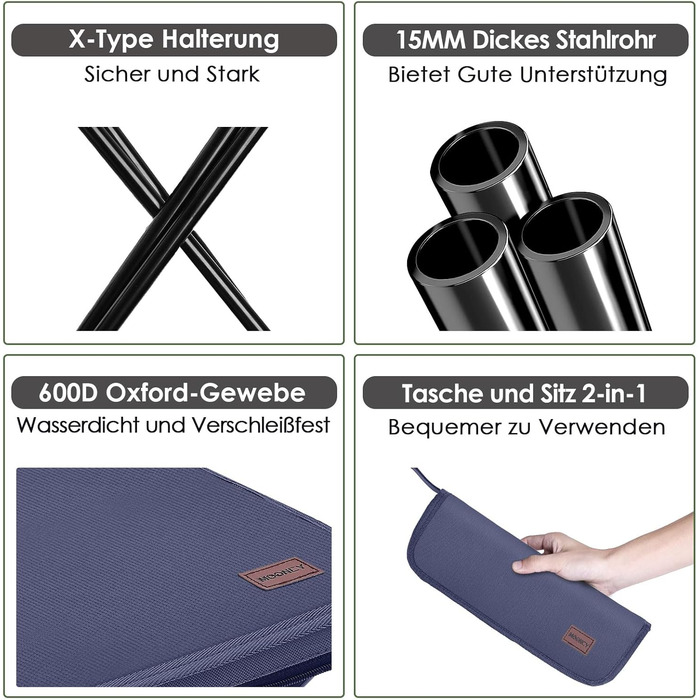 Складний туристичний стільчик MOONCY, 33x26.5x32 см, до 120 кг, для кемпінгу, риболовлі та відпочинку на природі (зелений/блакитний)