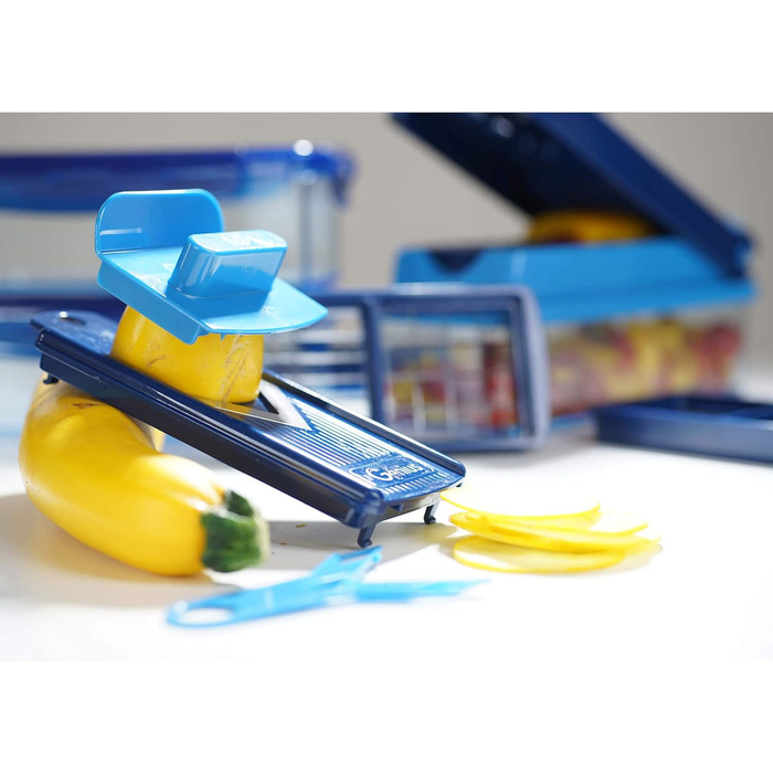 Набір для нарізки овочів Genius Nicer Dicer Smart (14 шт.) - набір для нарізки кубиками, соломкою, слайсами та чвертями з рецептами. Салатний слайсер, овочевий слайсер, гурковий слайсер (блакитний)