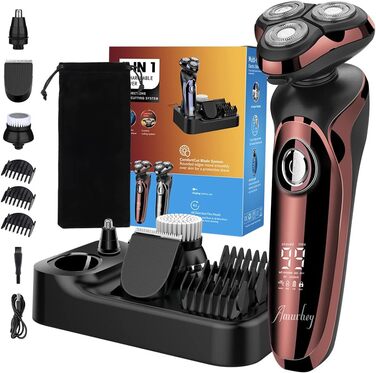 Електричний гострою для чоловіків Amurhey 5-в-1 з тримером, 3 насадки, 99 хв роботи, для сухого та вологого гоління, станція зарядки, подарунок для чоловіків