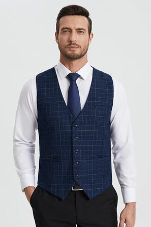Стильна жилетка для весілля та офіційних заходів HISDERN з малюнком у клітинку, бавовна, для чоловіків, колір: Royal Blue, розмір XL