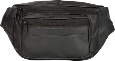 Liberty Leather Belt Bag made from Nappa leather with multiple pockets for outdoor use, travel, adjustable hip belt, fanny pack for hiking, cycling, running, fashion, Medium, (Black, 220)