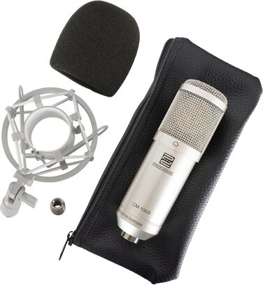 Pronomic CM-100S Студійний конденсаторний мікрофон XLR з поп-фільтром, павуком, кейсом та вітрозахистом, сріблястий