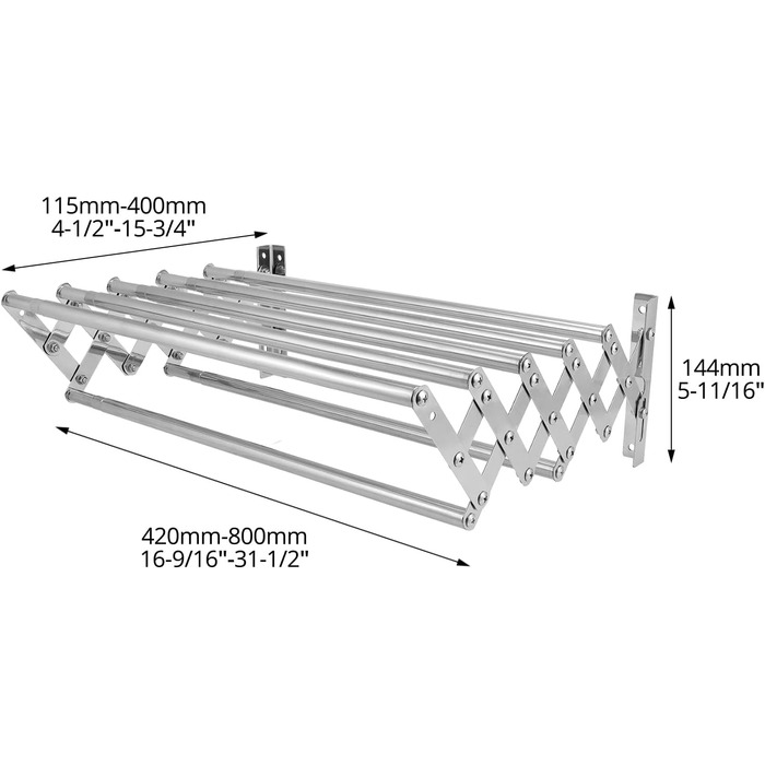 Сушарка для білизни настінна розкладна QWORK® 7 стержнів для балкону та пральні