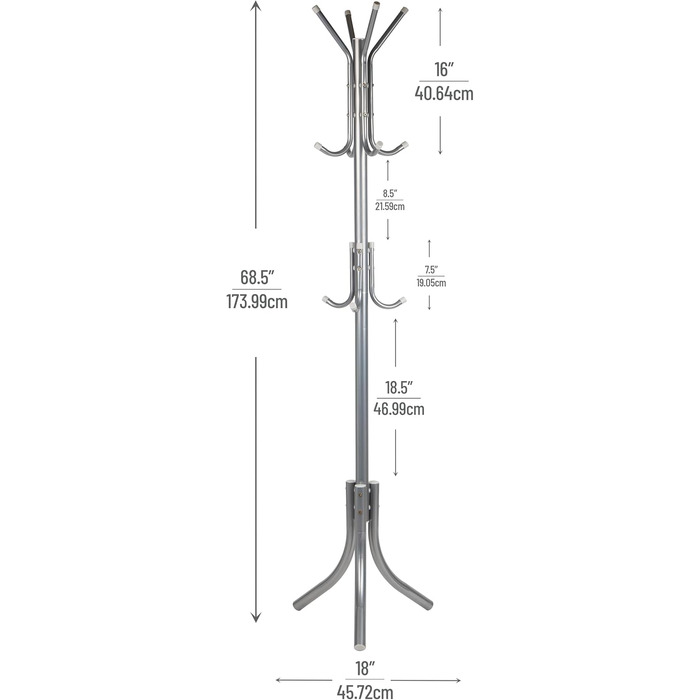 Mind Reader Alloy Collection Coat Rack with 11 Hooks, Metal, Silver