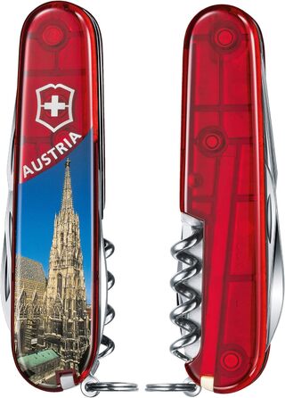Швейцарський ніж Victorinox Spartan (12 функцій, велика клинка, відкривачка для пляшок) 91 мм (прозорий червоний)