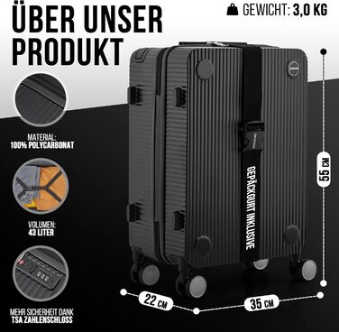 Чемодан ручної поклажі на колесах 35x22x55 см, міцний дорожній чемодан, корпус з полікарбонату, TSA-замок, ідеальний для ручної поклажі, чорний/шампань рожевий