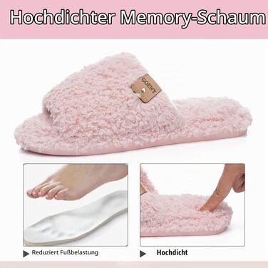 Жіночі домашні капці GOEWY з ефектом пам'яті (Memory Foam) — м'які пухнасті тапочки з відкритою п'ятою та протиковзаючою підошвою, рожеві, розмір 42/43 EU