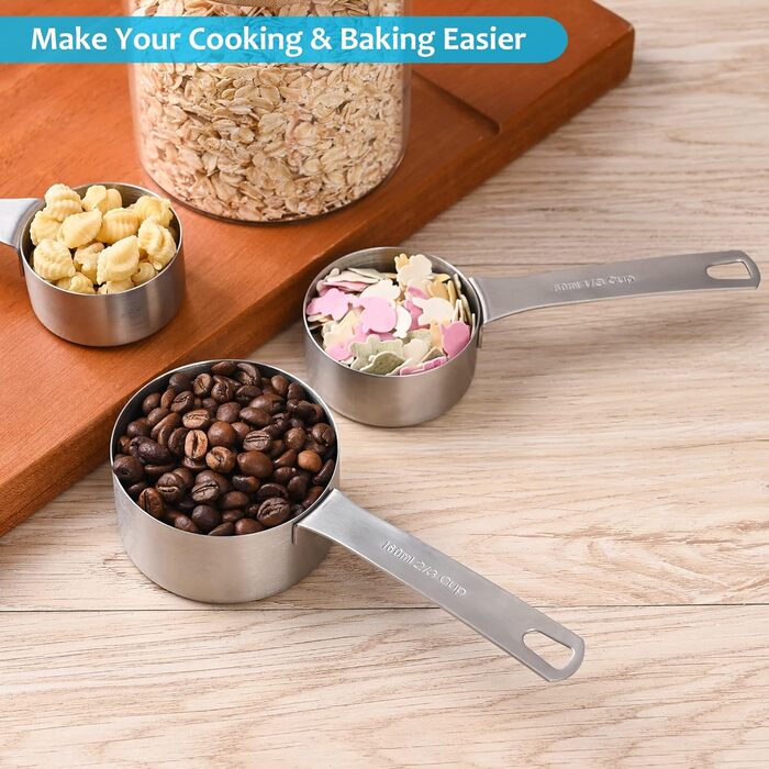 IFFMYJB Measuring Cups, Stainless Steel Measuring Cups, Metal Measuring Cups for Cooking or Baking, Heavy-Duty Measuring Cups for Dry or Liquid Ingredients, Stainless Steel Measuring Cups 8-Piece Set