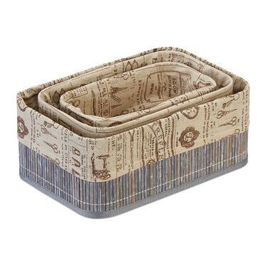 Relaxdays 3-Piece Bamboo Storage Baskets