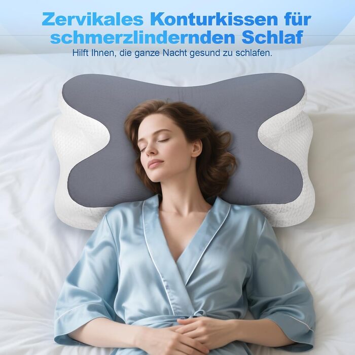 Ортопедична подушка для сну з Memory Foam - для шиї, спини та сну на боці. Подушка з ефектним покриттям з льонової тканини (темно-сіра)
