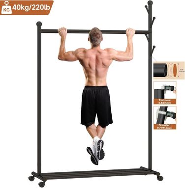 Innotic 4-in-1 Multifunctional Clothes Rack with Wheels, Shelf, and Coat Rack for Entrance, Living Room, Bedroom (Classic Black)