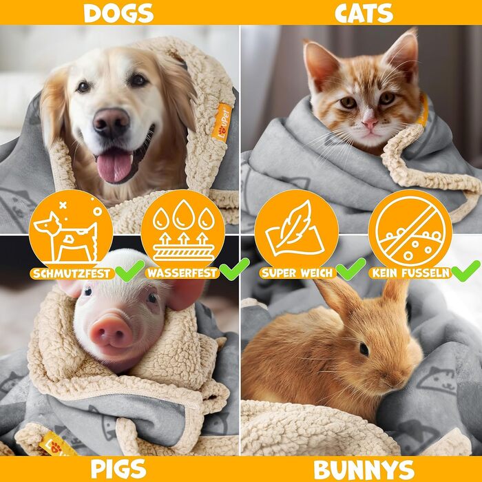 Водонепроникний коврик для собак Lovpet® з флісу, коврик для домашніх тварин, коврик для котів + 3 іграшки-гризунки, для собак маленьких та середніх порід, котів, 127 x 101 см, L, ручне прання, двосторонній чохол для дивану-захист сірого кольору L (127 x 