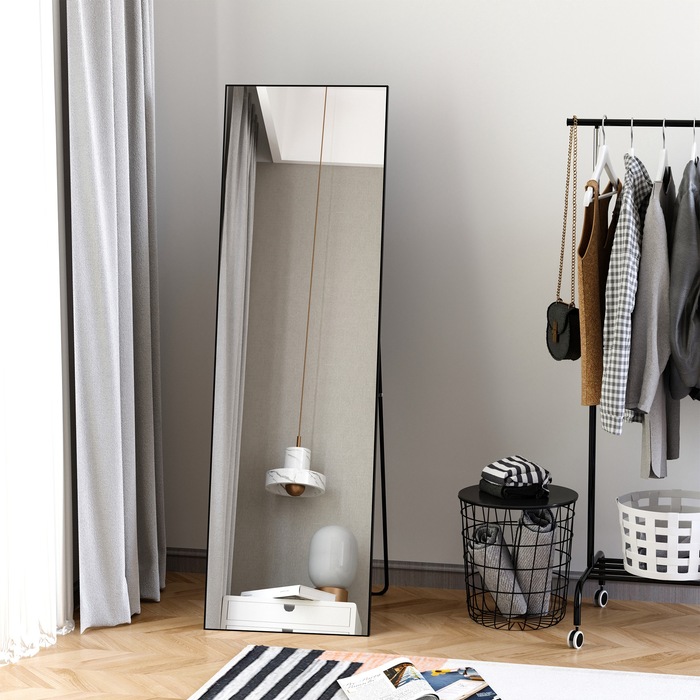 HOMCOM Freestanding Full-Length Mirror, Dressing Mirror with Stand, Aluminum Frame for Bedroom, Hallway