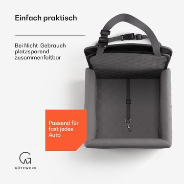 Автокрісло для собак середніх та маленьких порід Gütewerk, аксесуари для собак, стабільне автокрісло для собак на переднє сидіння, стабільне та складане автокрісло для собак, автокрісло для собак середнього розміру з запобіжним тросом, темно-сіре, на пере